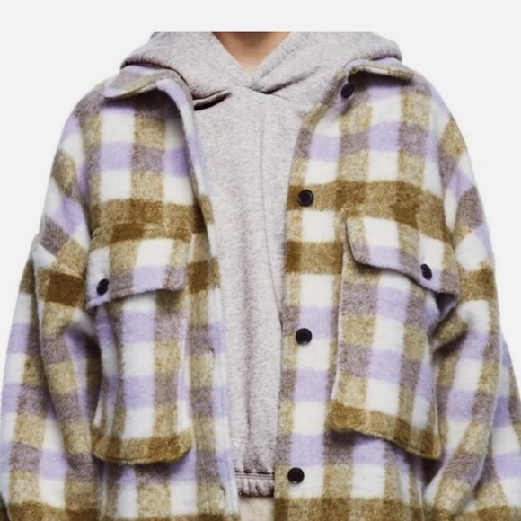 Zara Plaid Teddy Jacket in Brown and Purple - Picture 2 of 5